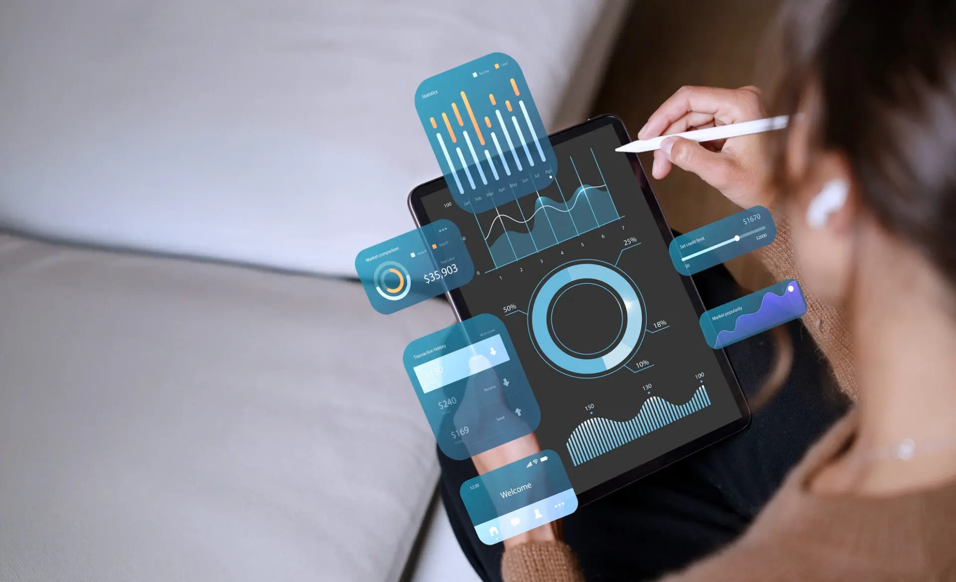 Tablette affichant plusieurs données